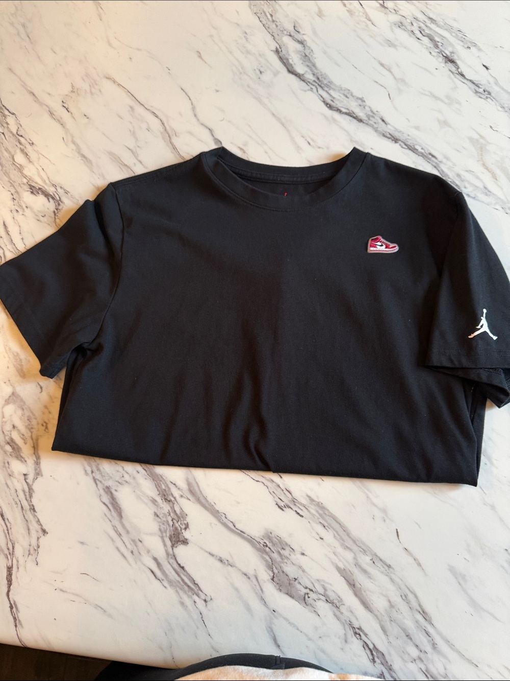 Jordan Kids Black Short-Sleeve Tee with Red Sneaker Patch